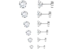MORFETTO 6 Pairs Flat Back Earrings for Women Men Conch Helix Piercing Jewellery Tragus Titanium Earrings Studs Flat Back Cartilage Silver Earring Set Flatback Ear Studs Hypoallergenic for Sensitive Ears