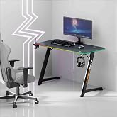 ErgoGaming Pulsar Profesyonel RGB Oyuncu Masası 120x60 Siyah, RGB Aydınlatmalı, Karbon Fiber Y&uuml;zey