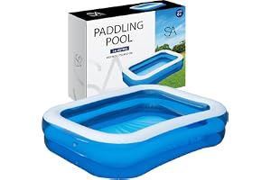 SA Products Paddling Pool 2.6M Inflatable Swimming Pool, Large PVC Rectangular Family Garden Pool for Kids & Adults, Outdoor 