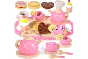 ZHHGOO Set da Tè di Legno per Bambini,17 Pezzi Set da Tè per Bambini,Gioco di Ruolo,Tea Party di Giocare Montessori,Giochi D'Imitazione del Tè Pomeridiano di Giocare Regalo per Bambina 3-7 Anni