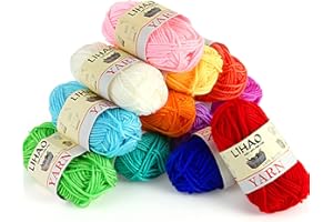 LIHAO Laine à tricoter, 12pcs pelote de Laine crochet en 100% Acrylique,15g/pcs mulcolore