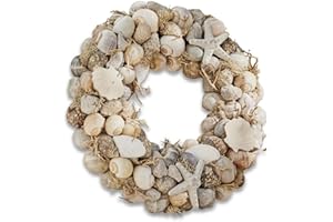 ‎LOBERON LOBERON Kranz Enna, mit Echten Muscheln und Keramik-Seesterne Verziert, Maritimes Flair, Gartenzubehör, Gartendekoration, Bimsstein, Pappe, grau