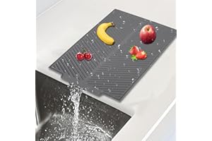 PacuM Alfombrilla Escurreplatos con Salida de Drenaje 34 x 43cm Estera de Goma con Estructura Acanalada e Inclinada Alfombrilla Escurreplatos Diseño Antideslizante para Cocina, Encimera