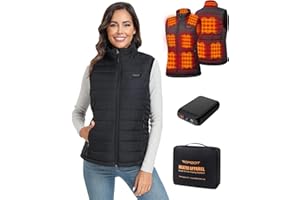 Topdot Gilet Chauffant Femme avec Batterie 7.4V 16000mAh, 8 Zones de Chauffage, Gilet Chauffant à 3 Niveaux de Température, Veste Chauffante pour le vélo, Camping, Travail en Extérieur
