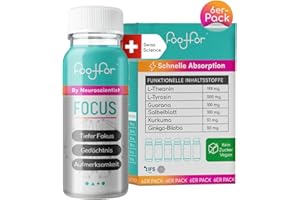 FOODFOR FOCUS Booster dopamine 60ml – Schnelle Aufnahme, Deep Focus, Gedächtnis & Konzentration – L-Theanin, L-Tyrosin, Guarana, Salbei, Kurkuma, Ginkgo Biloba – Zuckerfrei, Schweizer Qualität 6-Pack
