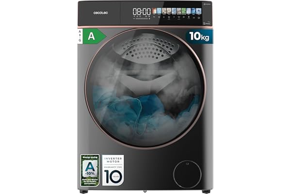 Cecotec Lavadora 10 Kg Carga Frontal Autodosis Bolero DressCode 10900 Autodose Inverter FullColor Steel A 1400RPM, Bajo Consumo, Pantalla FullColor 10,3", 11 Programas, Motor Inverter Plus, Vapor