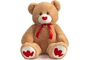 BEJOY Teddybär 91cm Plüschtier großer Bär Kuscheltier mit Liebe rotes Herz für Freundin und Kinder Geschenk, Hellbraun