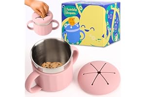 Jumble Dream Stainless Steel Baby Snack Cup for Toddlers Kids – Spill-Proof Silicone Snack Container – BPA-Free Non-Toxic Dishwasher Safe Food-Grade Stainless Steel for Baby Snacks 6m+ to 3+ Years