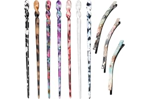 SAVITA 10 Piezas Palo de Pelo de Acetato Horquillas Cortas Retro Patrones Estampados de Leopardo Vintage Palillos de Pelo Suministros de Peinado para Moño de Mujer (10 Colores, 2 Estilos)