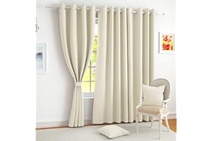Story@Home 100% True Blackout Door Curtains 7 Feet Long Set of 2 | Plain Design | Room Darkening Curtain | Thermal Insulated Curtains for Living Room, Bedroom | (116 x 215 cm, Beige)