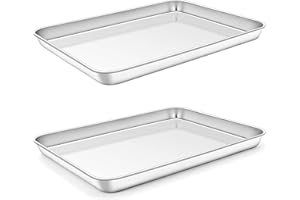 Homikit Backblech 2er Set, Klein Edelstahl Kuchenblech Backofenblech, Rechteckige Ofenblech Fettpfanne für Backen/Braten/Servieren, 26,5 x 20,5 x 2,5 cm, Gesund, Spülmaschinenfest