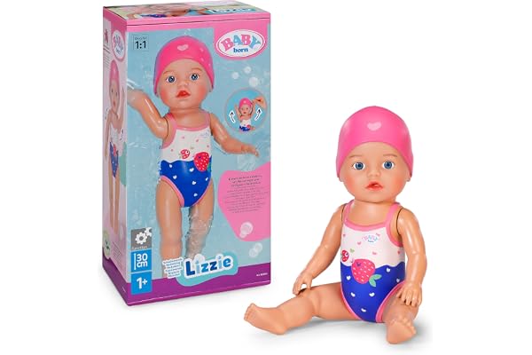 Baby född flytande lizzie 30 cm, uppdragbar baddocka, vattentät, fungerar utan batterier, för barn från 1 år