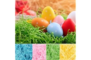 EMAGEREN 200g Easter Shredded Tissue Paper Raffia Shredded Paper Multicolor Easter Basket Grass Gift Hampers for Easter Gift Wrapping, Basket Filling, Egg Decorations(Yellow, Pink, Green, Blue)