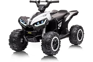 BALOVEBY 12V Quad elettrico per bambini, auto elettrica per bambini ATV con musica, clacson, faro LED, 83 x 53 x 56 cm, per bambini 3-8 anni (Bianco)