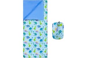 Wildkin Sleeping Bag For Toddler Boys And Girls, Includes Pillow And Stuff Sack, Perfect Size For Slumber Parties, Camping, And Overnight Travel, Patterns Coordinate With Our Nap Mats And Lunch Boxes