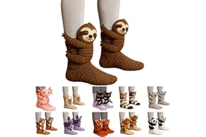 GENERISCH 3D Stricksocken Mit Tieren Animal Socks Lustige Socken Tiersocken, Kuschelsocken Warme Socken, Winter Flauschsocken Weihnachten Wintersocken Doppellagige Tiersocken Süße Cartoon Tier Socken Umarmung