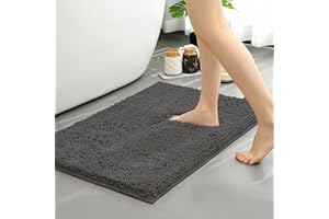 RUN HELIX Chenille Bath Mat, Non Slip Extra Soft Bath Toilet Mat 40x60cm, Super Absorbent Bath Rug for Bathroom, Bedroom, Shower and Tub, Washable Quick Drying Bathroom Mat