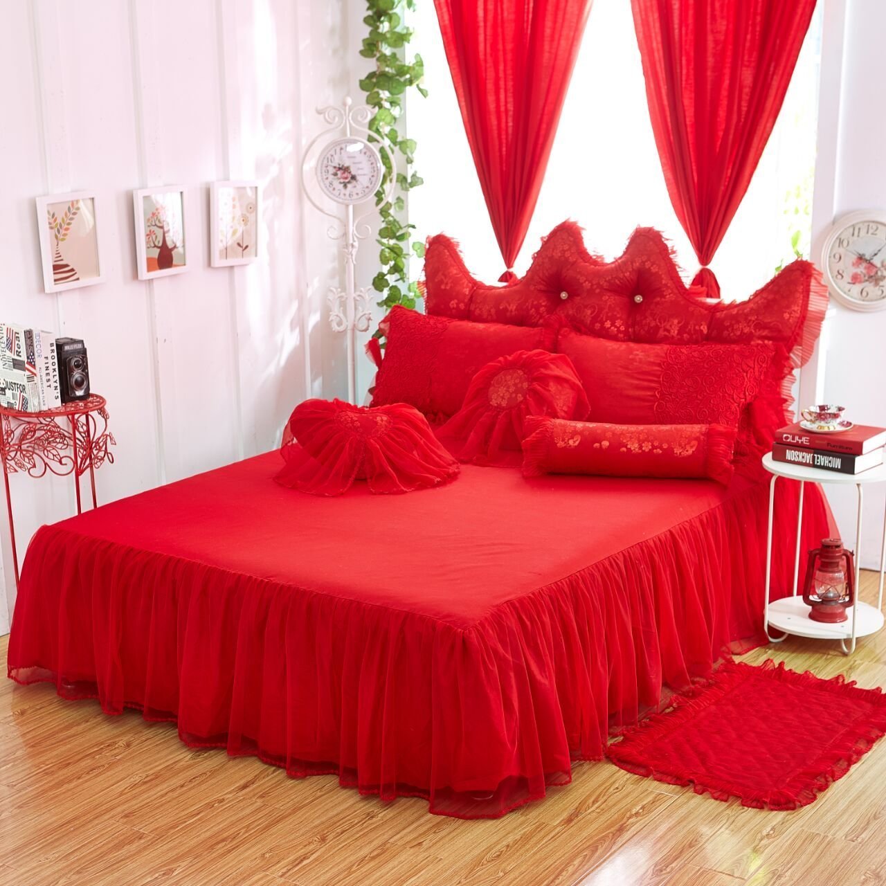 Girls Bedding Sets White Lace Ruffle Duvet Cover Set Princess Bed Skirt