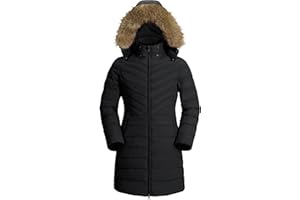 Pioneer Camp Manteau Femme Hiver Chaud avec Capuche Coupe-vent Imperméable Doudoune Longue Veste MatelasséE 2 Zippée Rembourré Manteaux Fermetures Éclair Latérales Parka