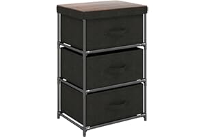 COSTWAY 2/3-Drawer Dresser, Fabric Chest of Drawers Storage Tower with Wooden Top, Metal Frame Cabinet Organiser Unit for Bedroom, Living Room, Closet and Hallway (Black, 3-Drawer)