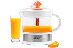 Duronic Electric Citrus Juicer JE407 Lemon Juicer 40W Citrus Press with Adjustable Pulp Filter Fresh Orange Juice Maker Extractor for Lemons, Limes, Grapefruits With 2 Sized Juicing Cones White