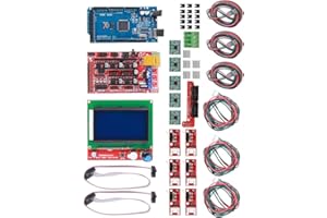 LIEBEWH Kit de Impresora 3D, RAMPS 1.4 Controlador + Mega 2560 CH340 + Controlador 12864 + Piezas de Placa de Chip A4988, con Disipadores + Cable USB + Puent, Apto para Impresora Reprap