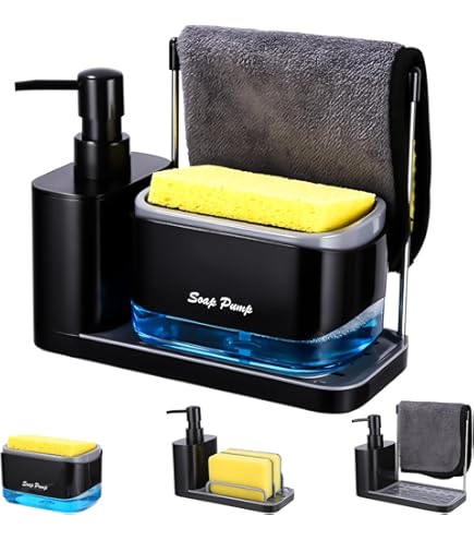 Spülmittelspender Mit Schwammhalter - Grau, Keramik-Optik