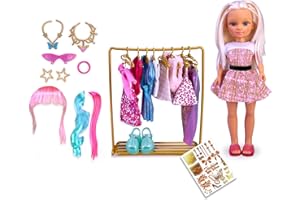 Nancy - Vestidor de Looks, Armario para muñeca glamuroso, 8 Prendas de Ropa y 8 Accesorios, Zapatos de Juguete, Set de Pegatinas para Personalizar, niños y niñas Desde 3 años, Famosa (NAC48000)