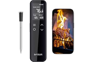 BFOUR WiFi kabelloses Fleischthermometer mit smartem eigenständigem LCD-Basis, ±0,5℃ Genauigkeit, Bluetooth Grillthermometer mit App-Steuerung, Bratenthermometer für Indoor- und Outdoor