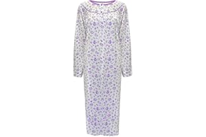 i-Smalls Women's Thermal Nightdress 100% Brushed Cotton Button Front Long Length Nightie L to 3XL