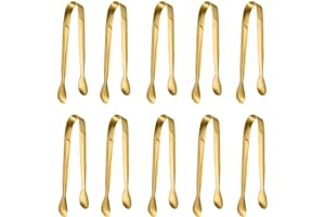 MILALOKO Paquet de 10 petites pinces à glace pinces à sucre, mini pinces à apéritifs en acier inoxydable pour la cuisine (Golden)