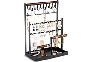 ProCase Schmuckständer Schmuckhalter für Ohrring Ohrstecker Ketten Schmuck Organizer Jewelry Ständer mit 15 Haken, 40 Löcher Ohrringhalter Schmuckaufbewahrung für Halsketten Armbänder Ringe -Schwarz
