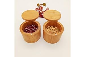 behone 2 pezzi Contenitore per Sale per Spezie, Scatola di sale e spezie di bambù naturale con coperchio, Naturale Scatola Portaoggetti In Bambù con Coperchio Girevole Magnetico per Condimento Cucina