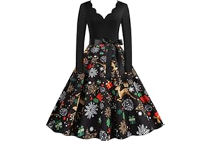 SNAKELL Womens Christmas Dress Snowman Santa Printed Xmas Party Swing Dress Rockabilly Vintage Dress 1950s Retro Cocktail Fancy Dress A Line Dress Wedding Guest Dress