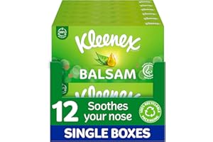 Kleenex® Balsam Facial Tissues - Pack of 12 Tissue Boxes - Balm Tissues Protect and Soothe Your Nose When You've Got a Cold - Balmcare® with Aloe Vera, Vitamin E and Calendula