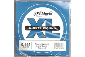 D'Addario XLB145T Einzelne mit vernickeltem Draht umsponnene Saite für Bassgitarre, Volle Größe .145, angeschrägt