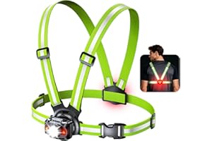 ‎ISEYOU ISEYOU Lauflampe Joggen, Brustlampe Lauflicht – Alternative zur Stirnlampe, 500 Lumen, 45° neigbar, 2 Lichtfarben, USB-C aufladbar, IPX4, Doppelgurt mit 360° Reflektoren für Camping Outdoor Radfahren