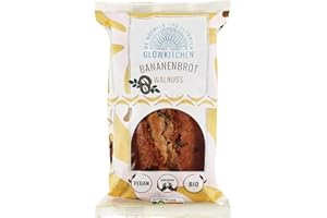 GLOWKITCHEN WE NOURISH YOU FLOURISH Glowkitchen Bananenbrot - Veganer Kuchen - Gesunder Snack - Bio - Mit Dinkelvollkornmehl & 30% Banane - Weniger Zucker - Lange Haltbarkeit - fertig gebacken - mit Walnüssen (240 Gramm)