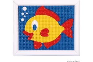 VERVACO Gobelin Stickbilder zum Selbersticken Lernset Nähen Fisch Kreuzstich Stickpackungen Stickset für Anfänger ca. 16 x 12,5 cm Bastelset DIY Sticken Kreatives Geschenk Beginner Cross Stitch