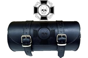 Selle del Salento Barilotto borsa moto in pelle con incisione croce celtica e teschio skull 25x12 porta attrezzi bikebag Satteltasche compatibile con harley devindson moto guzzi triumph honda