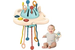 Jiosdo Sensory Toys for Babies, Montessori Pull String Toy, Sensory Toys for 1 Year Old, Silicone Baby Teething, Fine Motor Skills Pull String Activity Toy, Travel Toys for Girl Boy Gifts