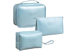LEcylankEr Neceser Mujer 3 Piezas Neceser Maquillaje de Viaje Neceser Mujer Maquillaje Impermeable Makeup Bag Portátil Bolsa de Cosméticos Mujer (Azul)