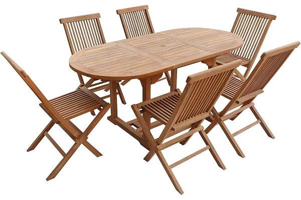 Happy Garden Salon de Jardin en Teck Lombok - Table Ovale Extensible - 6 Places