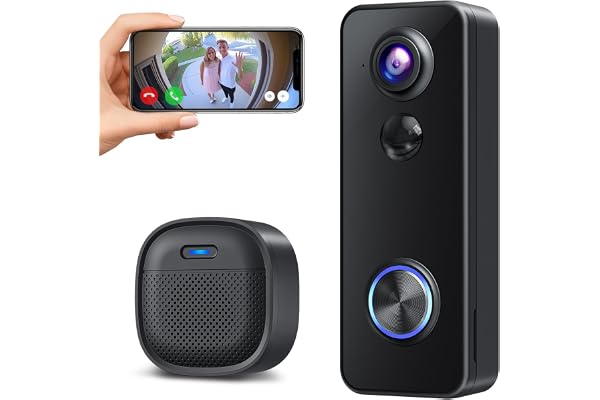 XTU Sonnette sans Fil avec Caméra 2K – Vidéo WiFi 180°, Vision Nocturne IR, PIR Détection Humaine, sans Abonnement, Audio Bidirectionnel, IP66, Compatible Alexa, Appartement