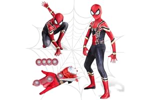 Heartsking Costume Spider Bambino, 3-12 Anni con Spara Ragnatele Maschera Supereroe 3D Costume da Anime Bambini Completo Regalo ragazzo per Halloween Carnevale Natale Compleanno Cosplay