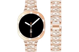 DEALELE Strap and Case Compatible with Samsung Galaxy Watch 8 40mm / 44mm, Bling Rhinestone Diamond Metal Bracelet with Shiny Protective Case Cover Replacement for Women Men