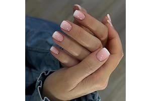 Ceboic 24pcs French False Nails Pink White Tip Short Square Press on Nails Gradient Acrylic Full Cover Stick on Nails with Designs Elegant Touch Fake Nails Women Girls Nail Art Accessories