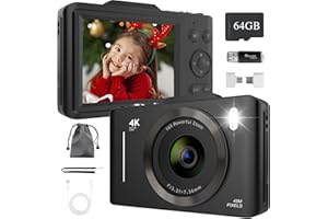 BEMKIA Digital Camera 4K, 48MP Digital Cameras with 64GB Card, 2.8" Large Screen | 16X Digital Zoom | Autofocus | Anti Shake, Compact Camera Rechargeable Vlogging Camera for Kids Beginners Teenagers