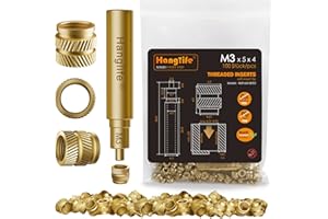 HANGLIFE M3 Inserti Filettati a Caldo con Punte Saldatore Stagno, Inserto Filettato per Componenti di Stampa 3D e Parti in Plastica - Dadi Scanalati Metrici in Ottone (100 Pezzi)