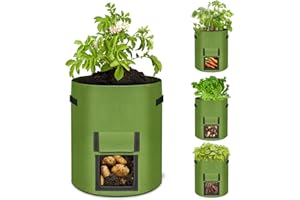 keilend Potato Grow Bag 10 Gallon, 4 Pcs Garden Grow Bags, Tomato Grow Bags with Handle, Planting Container Visible Window, Green